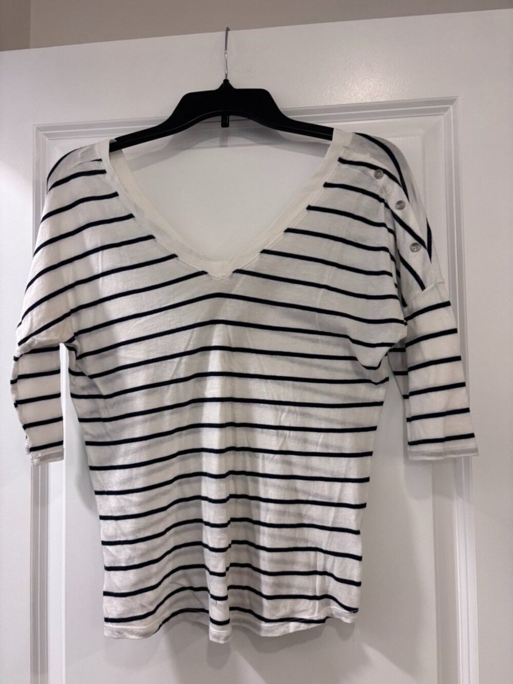 Express Stripe V Neck Short Sleeve T Shirt